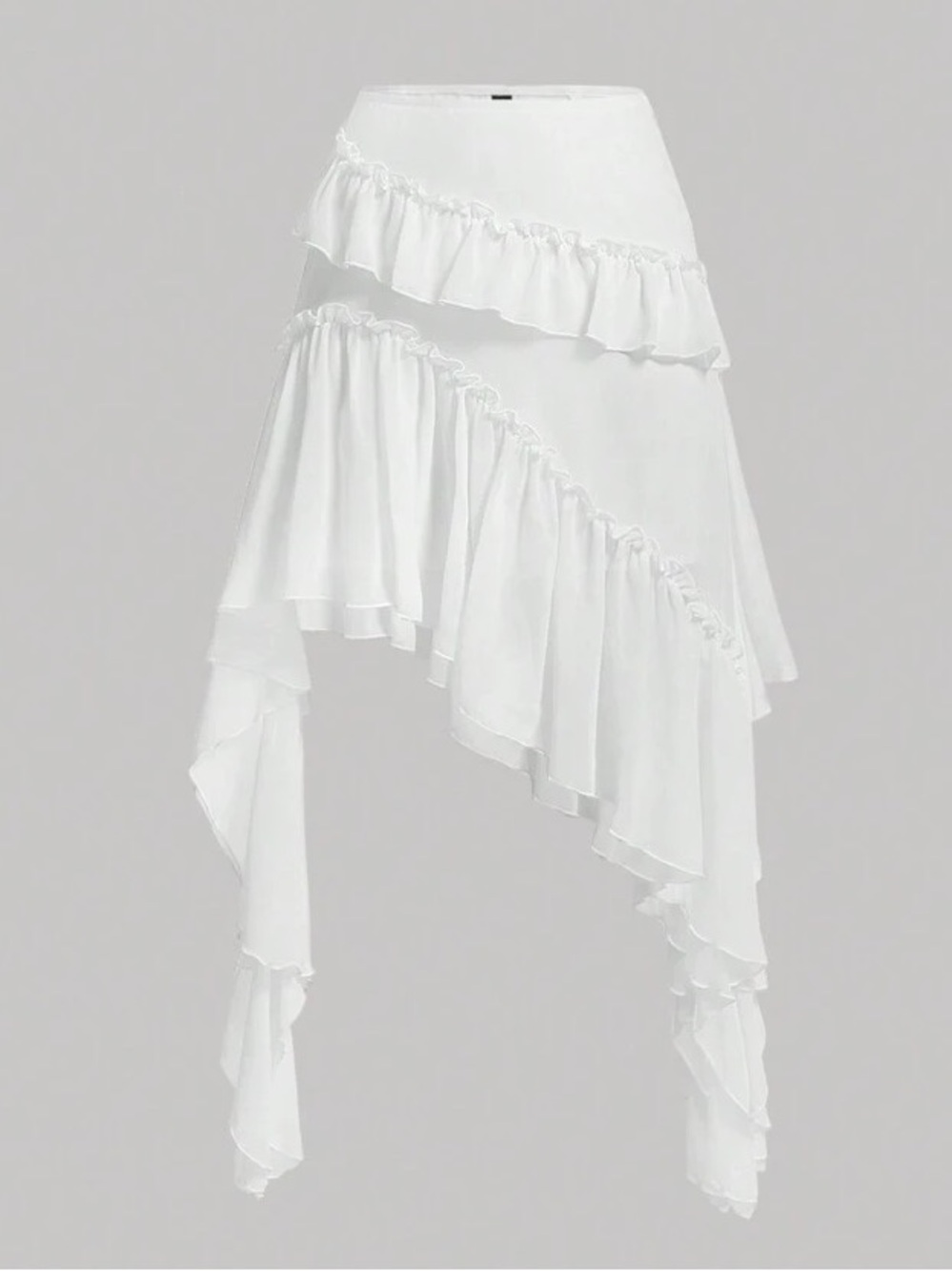 White Ruffle Asymmetrical Skirt